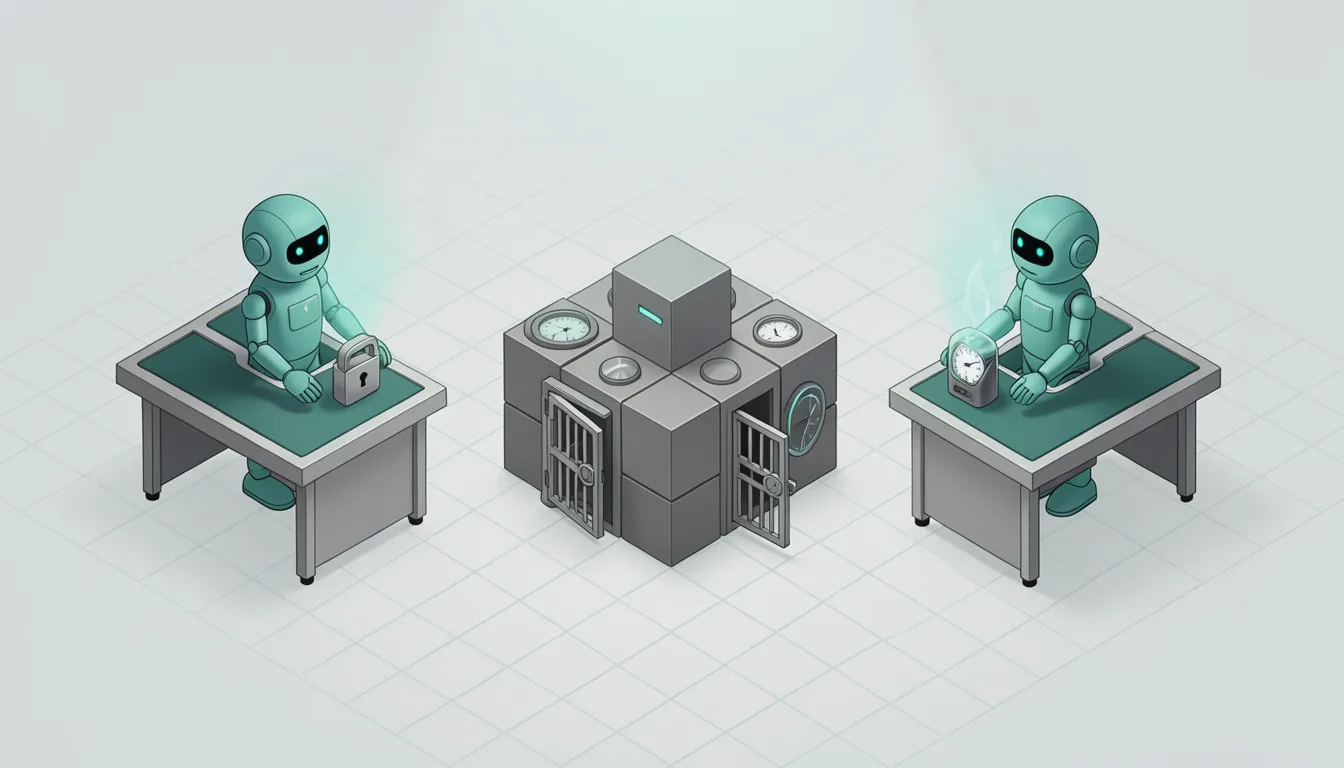 Illustration: Four permission checks that stop an AI agent from deleting production